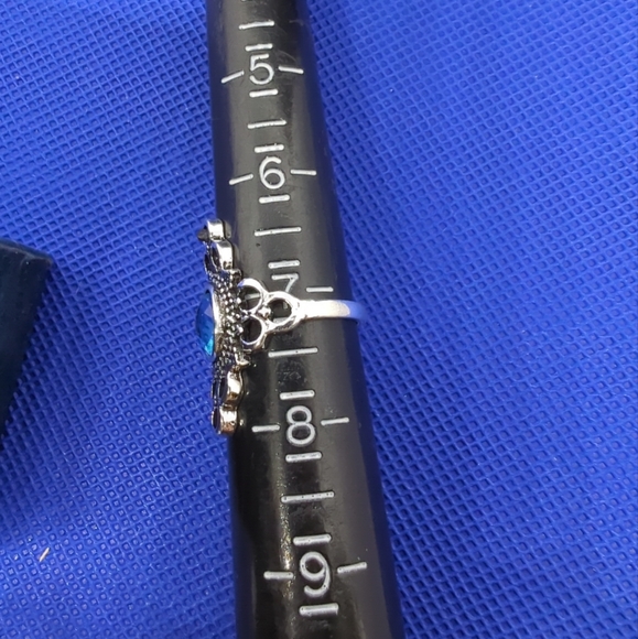 Blue Topaz Ring Filigree Silver Plated over Stainless Sz 7 New - Picture 4 of 8